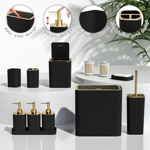 Bathroom Accessory Set - Bathroom Set, 27PC Bathroom Accessories Set, Black Bathroom Sets with Shower Curtain and Rugs, Mini Trash Can, Toilet Brush, Trash Can & Soap Dispenser