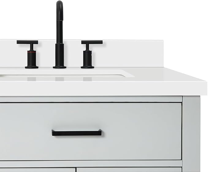 ARIEL Hepburn 72-inch Bathroom Vanity with Sink,Solid Wood, 1.5-inch Pure White Quartz Countertop & Backsplash, Double Rectangular Porcelain Sink, 4 Soft Closing Doors, 6 Dovetail Drawers, Grey