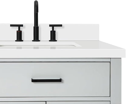 ARIEL Hepburn 72-inch Bathroom Vanity with Sink,Solid Wood, 1.5-inch Pure White Quartz Countertop & Backsplash, Double Rectangular Porcelain Sink, 4 Soft Closing Doors, 6 Dovetail Drawers, Grey