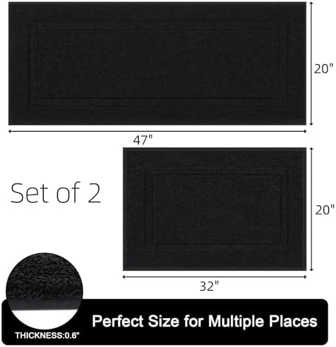 SHACOS Soft Microfiber Bathroom Rugs Set of 2 Pieces, Black