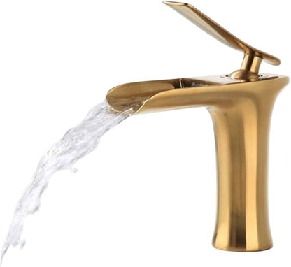Faucet Modern Single Handle Brass Bathroom Faucet Deck Mounted Mixer Tap for Basin Hot and Cold Water(Brushed Gold,Short) Faucet