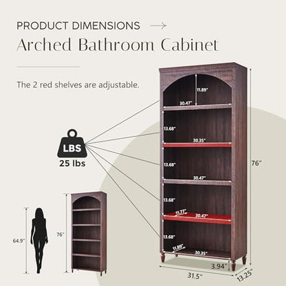 IFBUY 76" Arched Bathroom Storage Cabinet, Large Arched Cabinet, Brown