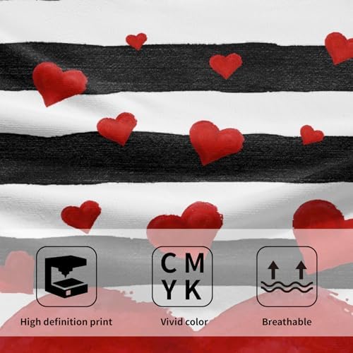Red Love Heart Hand Towel Set of 2 for Kitchen Bathroom,Black White Stripe Valentine's Day Absorbent Towel Fingertip Face Towels 14x28 Holiday Wedding Anniversary Decor