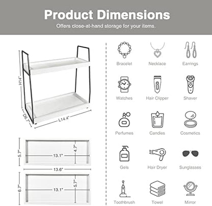 Forbena 2 Tier Bathroom Counter Organizer, White and Grey Coffee Bar Organizer for Countertop, Wood Shelf Tray for Vanity Makeup Storage, Small Kitchen Sink Top Organizers for Coffee Bar Station