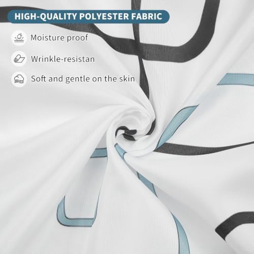 Modern Geometric Square Blue and White Shower Curtain, 36" W x 72" L