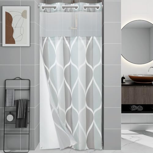 Yiatn Gray No Hook Shower Curtain with Snap-in Liner, 36 x 74 Inch