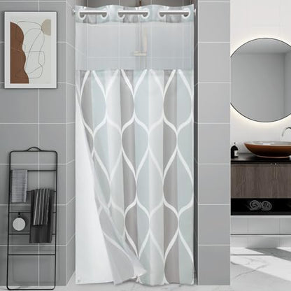 Yiatn Gray No Hook Shower Curtain with Snap-in Liner, 36 x 74 Inch
