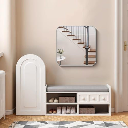 FORBATH Bathroom Mirror for Over Sink 24x24 Inch Silver, Square Wall Mirror with Metal Frame, Rounded Corners for Bathroom, Bedroom, Entryway Decor (Horizontal or Vertical)