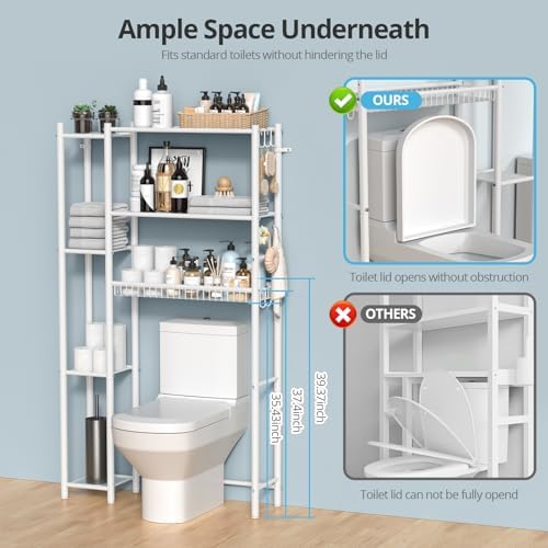 Hodonas Over The Toilet Storage Organizer - 7 Tiers Space Saving Bathroom Shelves, Adjustable Above Toilet Shelf Rack, Metal Organizer Shelf Over Toilet for Bathroom Storage and Organization, White