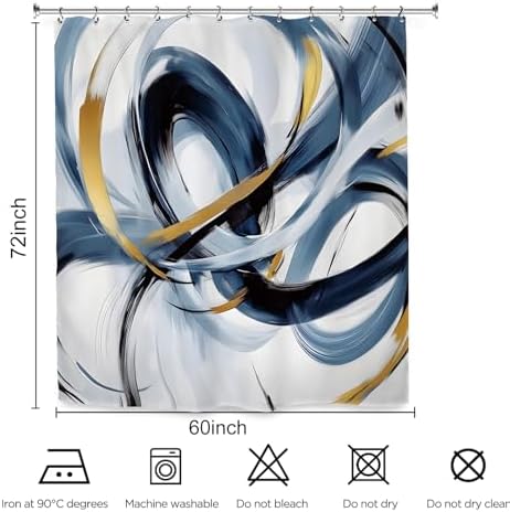 Abstract Navy Blue Shower Curtain 60Wx72L Inch Modern Neutral Minimalist Contemporary Art Bathroom Set Accessories Decor with 12 Pack Hooks