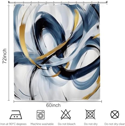 Abstract Navy Blue Shower Curtain 60Wx72L Inch Modern Neutral Minimalist Contemporary Art Bathroom Set Accessories Decor with 12 Pack Hooks