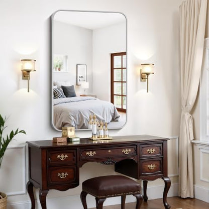 FORBATH Bathroom Mirror for Over Sink 30x48 Inch Silver, Rectanglar Wall Mirror with Metal Frame, Rounded Corners for Bathroom, Bedroom, Entryway Decor (Horizontal or Vertical)
