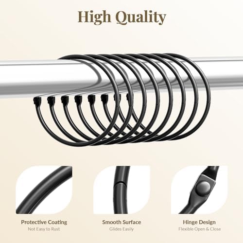 Bathway Shower Curtain Rings, Bathway Shower Curtain Hooks, Black Shower Curtain Rings Rust Proof, Anti-Drop Shower Rings for Curtain, Shower Hooks for Shower Curtain Rod Bathroom Curtain Rings