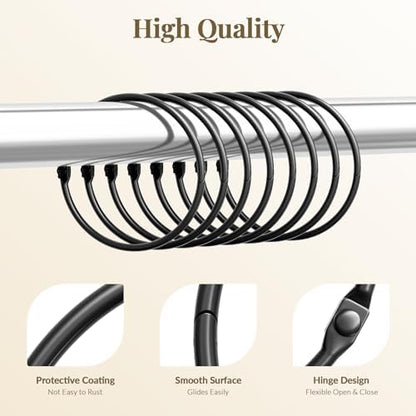 Bathway Shower Curtain Rings, Bathway Shower Curtain Hooks, Black Shower Curtain Rings Rust Proof, Anti-Drop Shower Rings for Curtain, Shower Hooks for Shower Curtain Rod Bathroom Curtain Rings