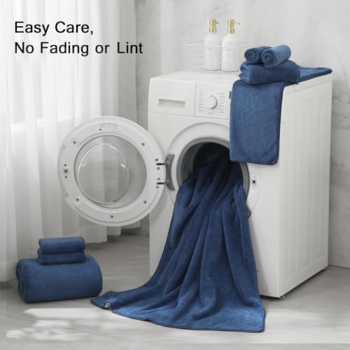 Hailea Luxury Bath Towels Set - 12 Piece (4 Large Bath Towels,4 Hand Towels,4 Washcloths), 100% Microfiber,Extra Absorbent Super Soft & Quick Dry,Complete Family Pack for Bathroom Gym Pool,Navy