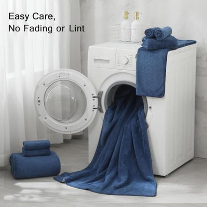 Hailea Luxury Bath Towels Set - 12 Piece (4 Large Bath Towels,4 Hand Towels,4 Washcloths), 100% Microfiber,Extra Absorbent Super Soft & Quick Dry,Complete Family Pack for Bathroom Gym Pool,Navy