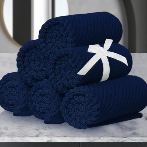 VOOVA & MOVAS Wash Cloths 6PC, 100% Cotton, 13x13 in, Navy Blue