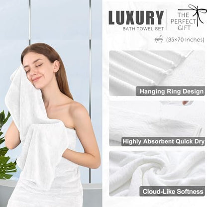4 Piece Extra Large Bath Towel 35"x70" Oversized Bath Sheet White Bath Towel Set for Bathroom Ultra Soft Cozy Highly Absorbent Quick Dry Bathroom Towel for Spa Gym Hotel,Shower Towel for Daily Use