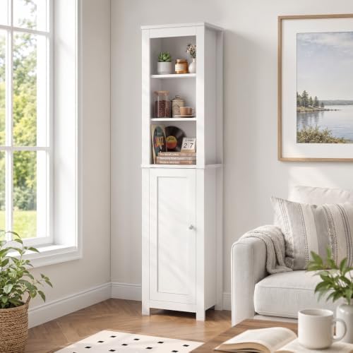 66'' Tall Bathroom Storage Cabinet, Storage Cabinets with Adjustable Shelves & Anti-Tip Design Floor Narrow Cabinet for Bathroom, Living Room, Entryway, Kitchen White