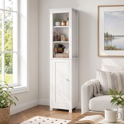 66'' Tall Bathroom Storage Cabinet, Storage Cabinets with Adjustable Shelves & Anti-Tip Design Floor Narrow Cabinet for Bathroom, Living Room, Entryway, Kitchen White