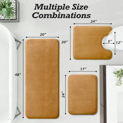 HUXMEYSON Bathroom Rugs Sets 3 Piece, Non-Slip & Quick Dry Bath Mat Set, Ultra Soft Velvet Bath Rugs for Bathroom, Toilet and Shower Floor, Khaki