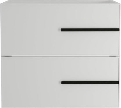 24 inch Floating Bathroom Vanity Without Sink, Space Saving Fluted Design for Small Bathrooms, Soft Closing Drawers & Black Handles White