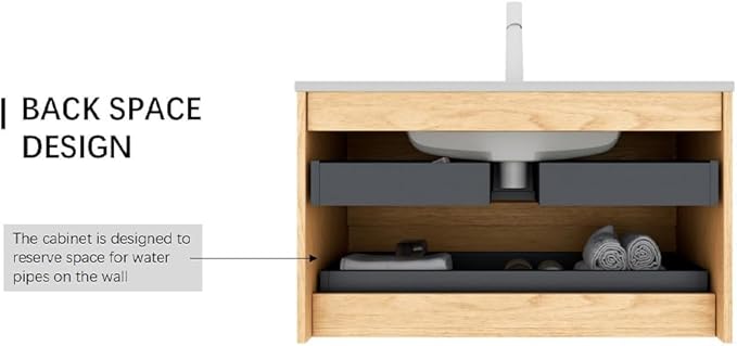 24" Floating Bathroom Vanity with Sink, Wall Mounted Modern Bathroom Cabinet with 2 Soft Close Drawers, Oak & Plywood, Pre-Assembled with Integrated Ceramic Basin – Sedona, Light Oak
