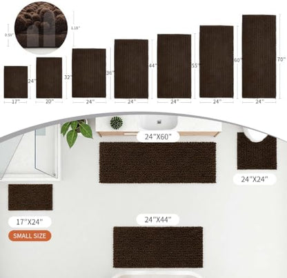 Disolla Brown Bathroom Runner Rug 24x70 Inch - Extra Long Chenille Bath Mat, Luxury Shaggy Plush Absorbent Rug, Non-Slip Large Runner for Floor and Laundry Room