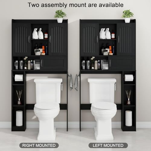 Vabches Over The Toilet Cabinet with 2 Barn Doors & Sliding Door, Black