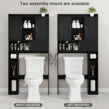 Vabches Over The Toilet Cabinet with 2 Barn Doors & Sliding Door, Black