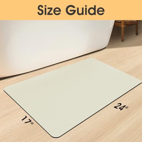 ACCUMTEK Non Slip Bath Mat, Thin Bathroom Rugs Fit Under Door, Quick Dry Bath Mats, Machine Washable Bath Rugs for Bathroom, Bathtub & Kitchen, Light Beige/Upgraded Solid/24 x17