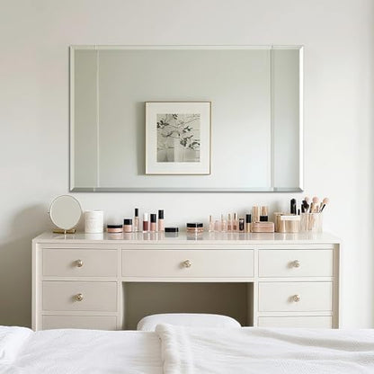 Frameless Wall Mirror Beveled Edge 48” x 30“ Bathroom Mirror for Over Sink