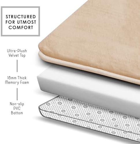 Clara Clark 2 Piece Bathroom Rugs, Velvet Memory Foam Bath Mat Set, Non-Slip Bath Rugs, Machine Wash, Dries Quickly, Ultra Soft Plush Bath Mats for Bathroom, 17 x 24 + Contour, Cream