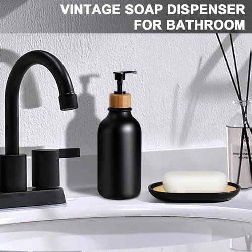 Black Bathroom Accessories Set 5 Pcs, Matte Black Bathroom Accessories, Plastic Soap Dispenser and Toothbrush Holder Set, Soap Dish, Cotton Swab Jar, Black Bathroom Set, Boho Bathroom Decor