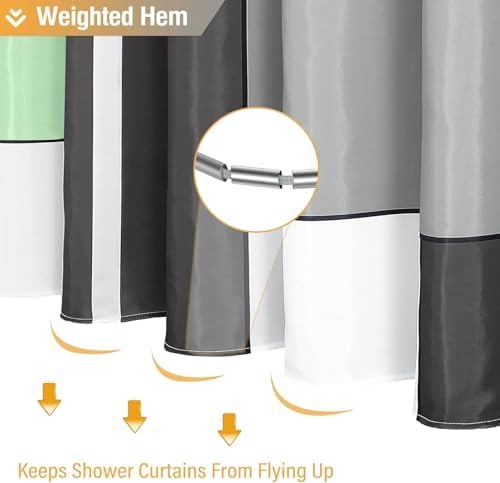 BTTN 36x72 Half Geometric Waterproof Fabric Shower Curtain Set, Mint Green