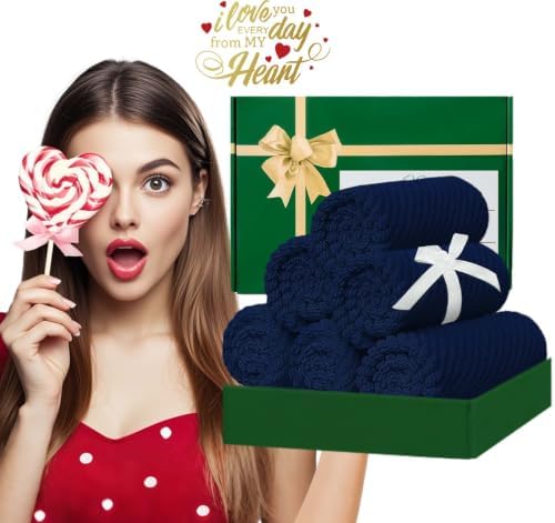 VOOVA & MOVAS Wash Cloths 6PC, 100% Cotton, 13x13 in, Navy Blue