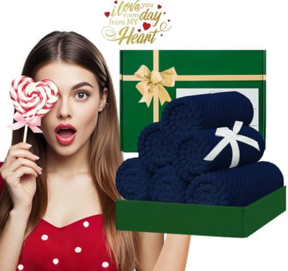 VOOVA & MOVAS Wash Cloths 6PC, 100% Cotton, 13x13 in, Navy Blue