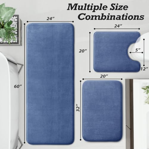 HUXMEYSON Bathroom Rugs Sets 3 Piece, Non-Slip & Quick Dry Bath Mat Set, Ultra Soft Velvet Bath Rugs for Bathroom, Toilet and Shower Floor, Dusty Blue