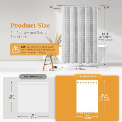 BTTN 60x84 Boho Farmhouse Linen Heavy Duty Shower Curtain Set, Gray/Grey