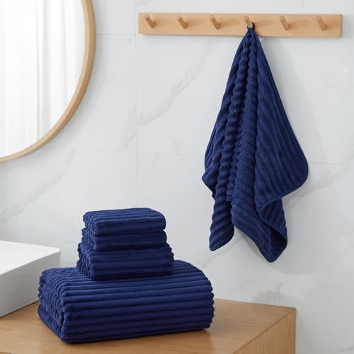 6 Piece Bath Towel Set, 30"x60" Towels, Navy Blue