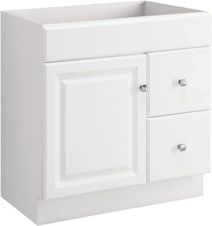 Design House Wyndham Bathroom Vanity, Solid Wood Construction, 1-Door, 2 Drawers, for 25-in. x 19-in. Vanity Tops, Easy-to-Assemble, White, 30.0 in. W x 18.0 in. L x 30.0 in. H, 597203