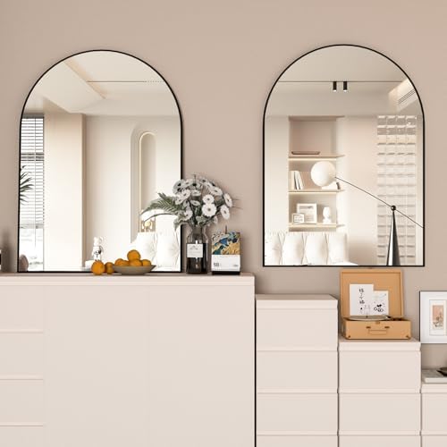 Arched Wall Mirror for Bathroom, 30"x40" Arched Mirror Wall Mounted Mirror with Metal Frame, Black Vanity Mirror Decor for Mantle, Bedroom, Entryway, Living Room