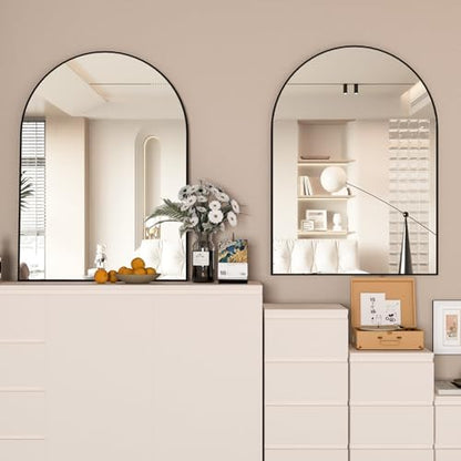 Arched Wall Mirror for Bathroom, 30"x40" Arched Mirror Wall Mounted Mirror with Metal Frame, Black Vanity Mirror Decor for Mantle, Bedroom, Entryway, Living Room