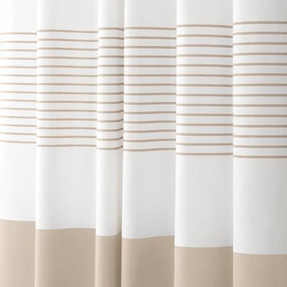 Beige Boho Cotton Striped Shower Curtain with Tassel 60" W X 72" L