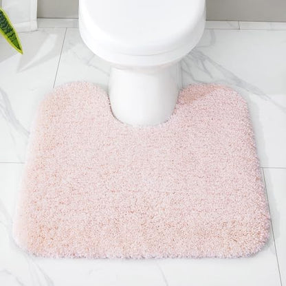 Disolla Toilet Rug 22x24 Non Slip Fluffy Toilet Floor Mat U Shaped Washable Bathroom Contour Rug for Toilet Absorbent Thick Toilet Carpet, Sakura Pink
