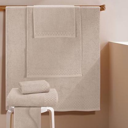 MyOwn Premium Cotton 6 Pack Towel Set for Bathroom, Contains 2 Bath Towels 28x55 inch, 2 Hand Towels 16x24 inch & 2 Wash Coths 12x12 inch, Ideal Everyday use, Compact & Lightweight - Tan