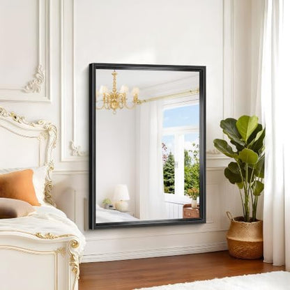 Black Rectangle Mirror, 48 x 36 Inch Large Bathroom Mirrors for Over Sink, 0.6" Thickened Deep Frame Rectangular Wall Mirror, Brushed, Tempered Glass, Antirust, Horizontally/Vertically