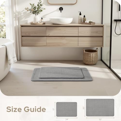 HOMEIDEAS Bathroom Rugs Set 2 Piece Thin Non Slip, Grey 17"x24"+20"x32"