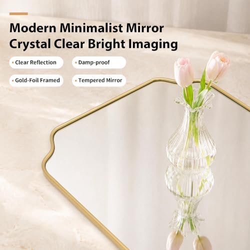 Besdomus Gold Modern Bathroom Mirror: 24"x36" Minimalist Vanity Wall Mirror
