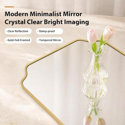 Besdomus Gold Modern Bathroom Mirror: 24"x36" Minimalist Vanity Wall Mirror